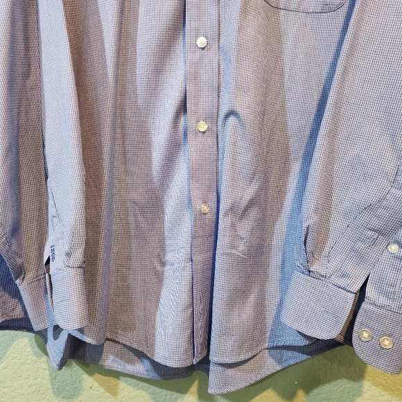 IZOD Button Up Shirt Mens large Blue White Plaid Houndstooth Long Sleeve Preppy - Picture 3 of 7